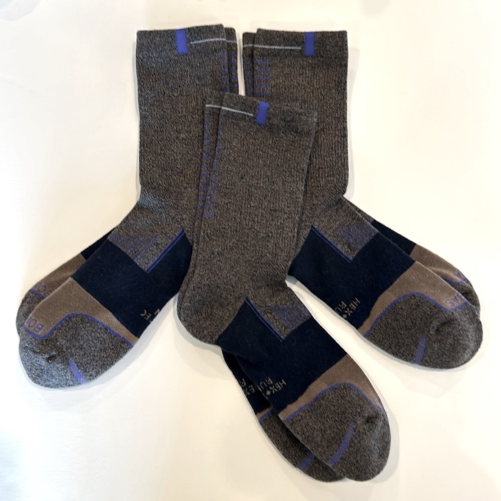 Bombas New 3 pair Running Calf Socks X Large Dark Brown Black Blue